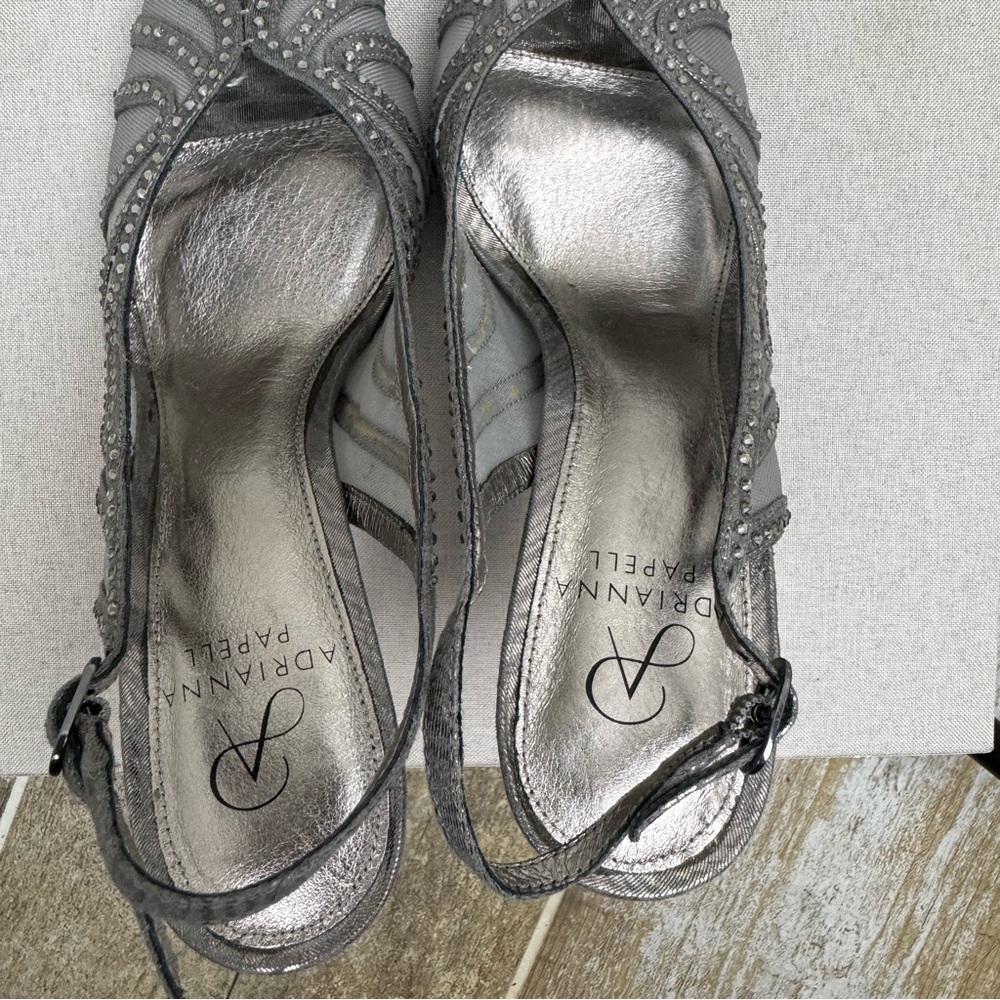 Adrianna Papell Fiji Dress Shoes Silver Crystal Mesh Sz 7.5 Heels Formal - Picture 10 of 14